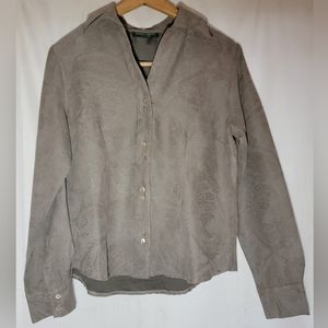 LEMON GRASS STUDIO Women's  Vintage Faux Suede Button Up Long Sleeve Shirt MED